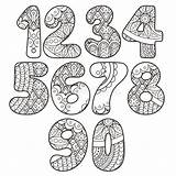 Numbers Zentangle Zahlen Elementen Sammlung Eingestellt sketch template