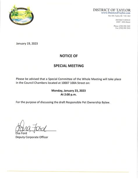 notice  special meeting    district  taylor