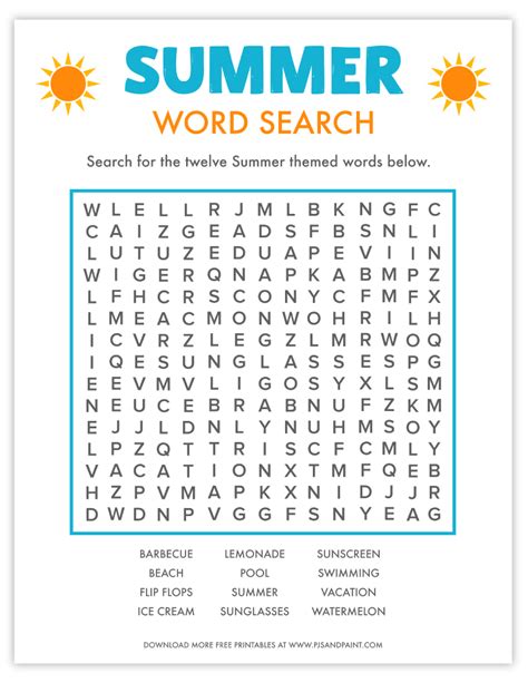 printable summer word search puzzles   printable summer