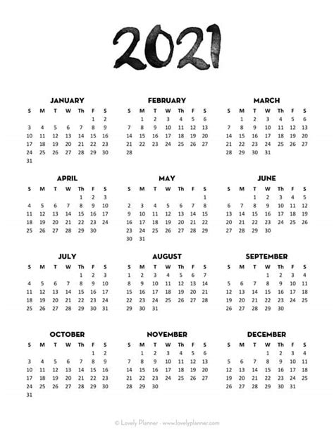 24 Pretty And Free Printable One Page Calendars For 2021