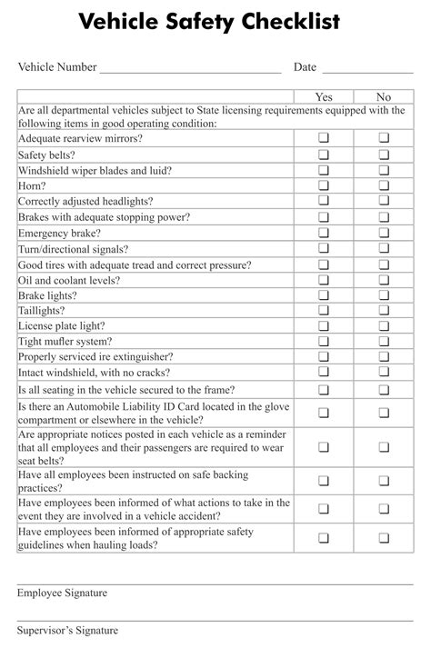 printable vehicle inspection checklist     printablee