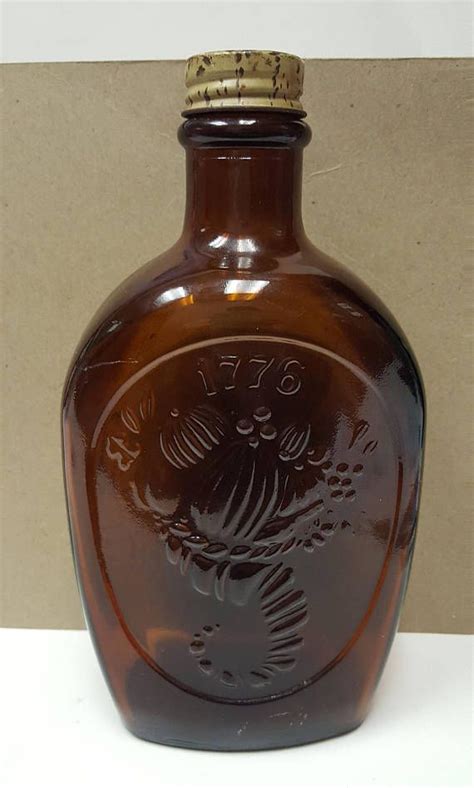 vintagecollectible amber brown glass  bicentennial log cabin syrup bottle  cap