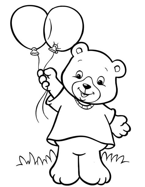 black  white drawing   teddy bear holding  balloons   hand