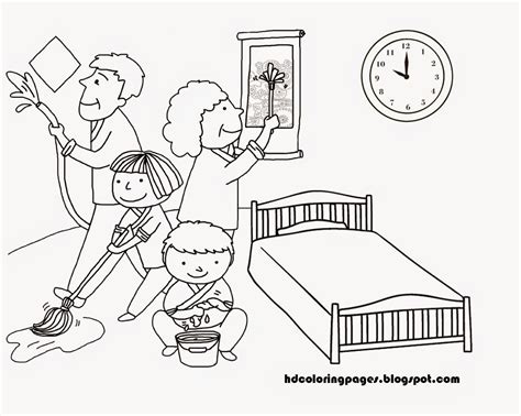 house cleaning family coloring pages