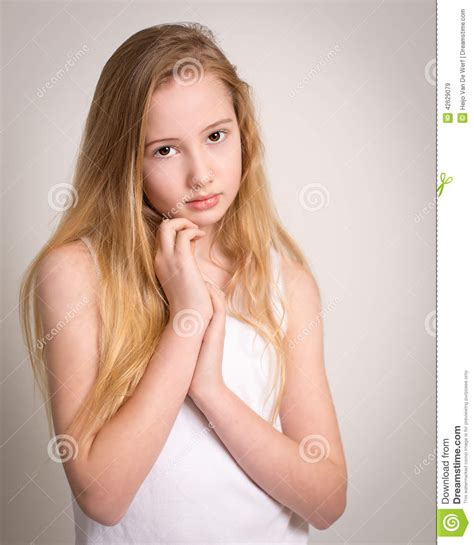 Beautiful Young Shy Blond Girl Stock Image Image Of Expressive