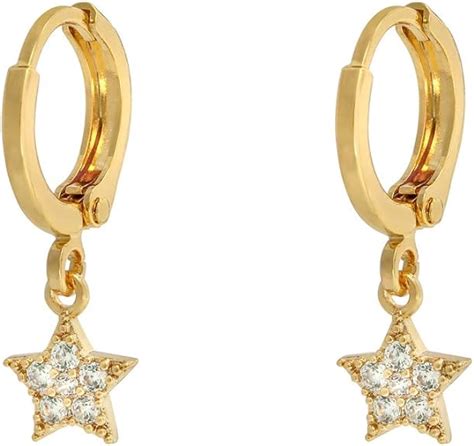 18ct Gold Plated Huggie Hoops Earrings With Mini Drop Star Pendant