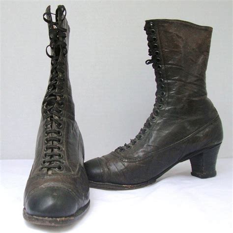 Antique Shoes Victorian Boots Granny Boots Lace Up Black
