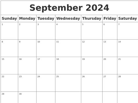 september  blank calendar