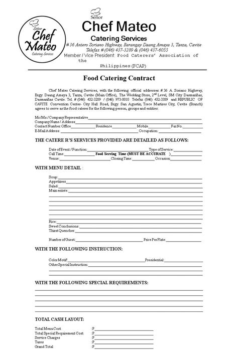 catering contract template addictionary