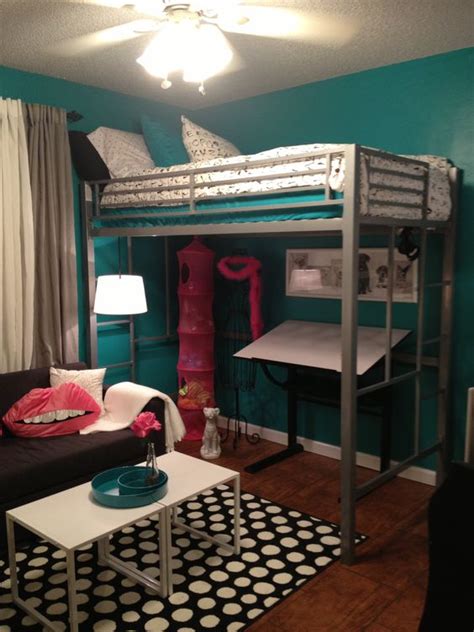 teen room tween room bedroom idea loft bed black and white teal turquoise hot pink