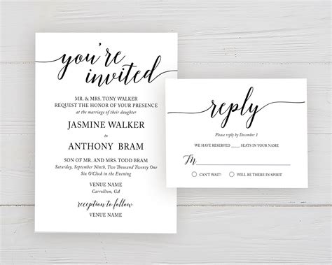 simple wedding invitations rsvp card set youre invited etsy