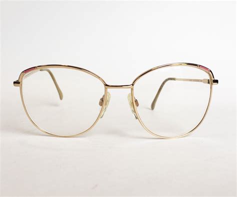 vintage 80s eyeglasses gold plated metal glasses soft pink detail