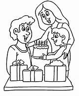 Coloring Dad Giving Presents Family Pages Father Activity Fathers Color Give Present Cake Fatherday sketch template
