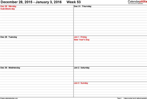 weekly calendar 2016 uk free printable templates for word