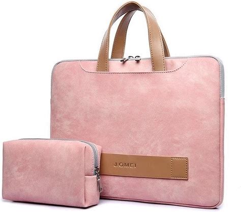 bolcom   luxe laptophoes leatherlook met exra tasje voor oplader en muis roze