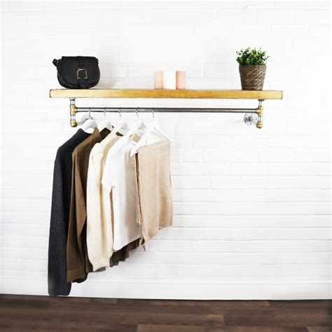 wall mounted clothes rail  floating shelf industrial silver