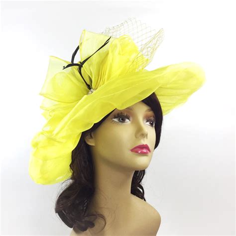 Chic Ladies Sheer Yellow Organza Tea Party Hat Yellow Millinery