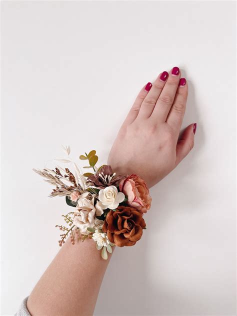 flower wrist corsage beige corsage terracotta wedding etsy