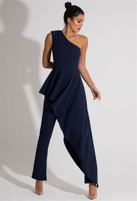 Adelphi One Shoulder Jumpsuit Navy Evening Jumpsuit Classy