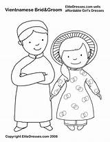 Coloring Pages Vietnamese Vietnam Ao Dai Clothes Groom Colouring War Bride Dresses Flag Chinese Printable Dress Color Drawing Holiday Wedding sketch template