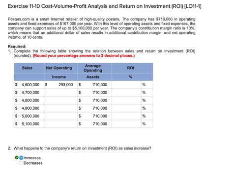 solved cost volume profit analysis  return  investme cheggcom