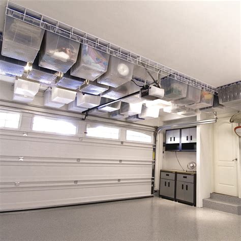 garage storage rack system white ceiling mounted  set prime