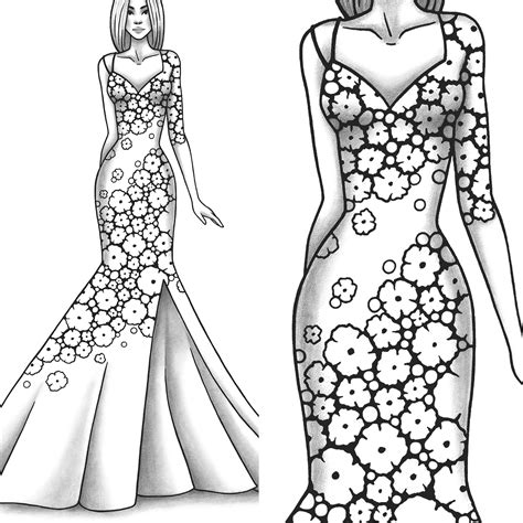 adult coloring page fashion  clothes colouring sheet model etsy