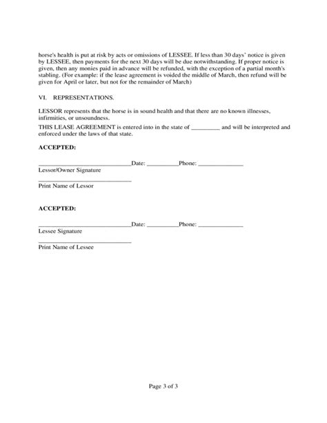 horse lease agreement fillable printable  forms handypdf