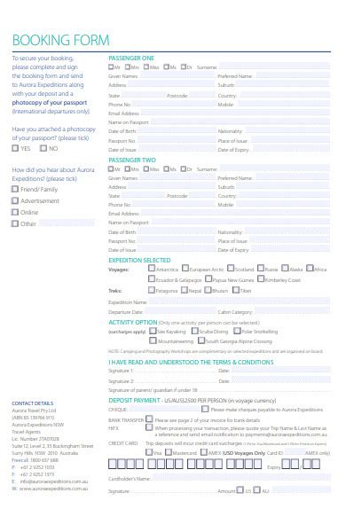 travel booking forms   ms word
