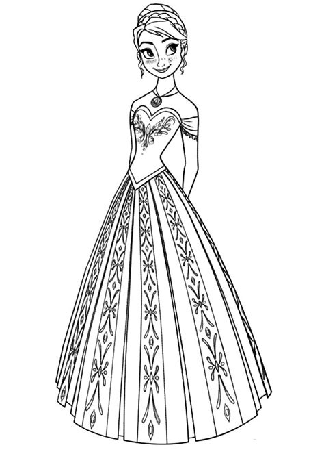 queen elsa sister princess anna  beautiful dress coloring pages