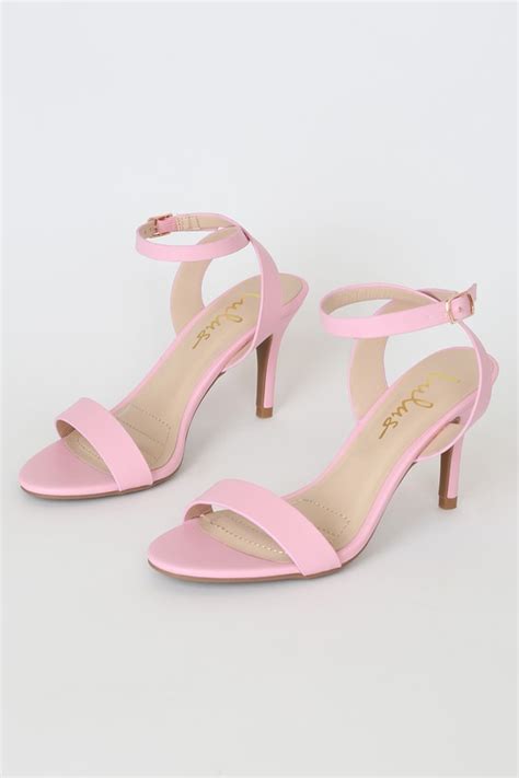 cute light pink heels ankle strap heels mid low heels