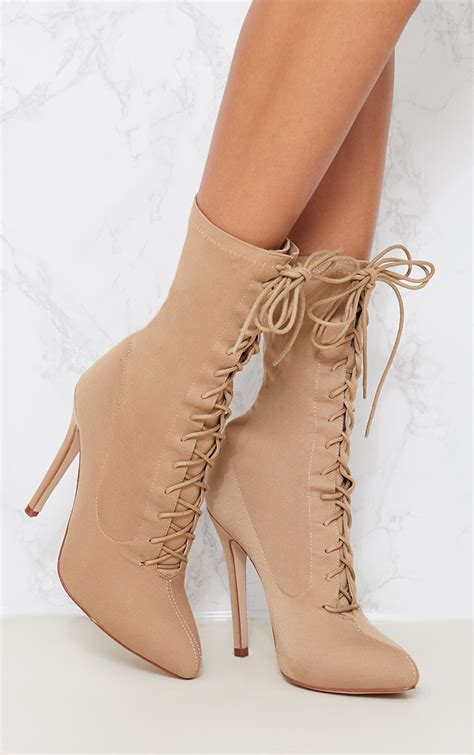 mazy nude lace up sock boots prettylittlething usa
