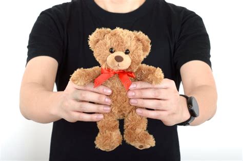boy giving  teddy bear stock photo image  happy