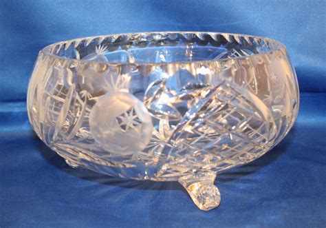 Vintage Lead Crystal Bowl Tri Footed Hand Cut 8 Inch Bowl