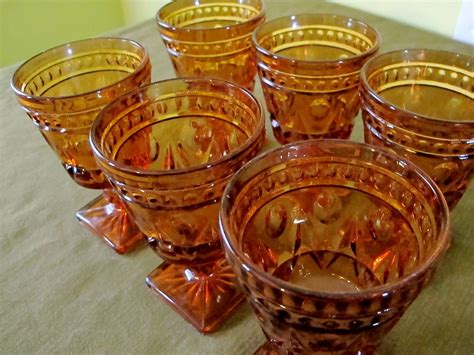 Vintage Amber Colored Glass Goblets Set Of 6
