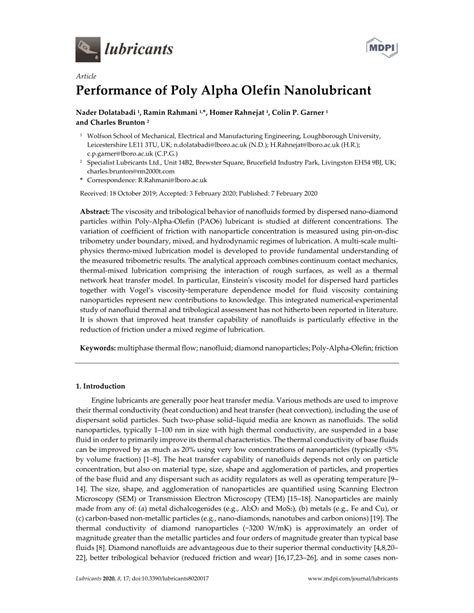 performance  poly alpha olefin nanolubricant