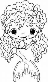 Curly Hair Coloring Pages Mermaid Girl Long Printable Getcolorings Drawing Color sketch template