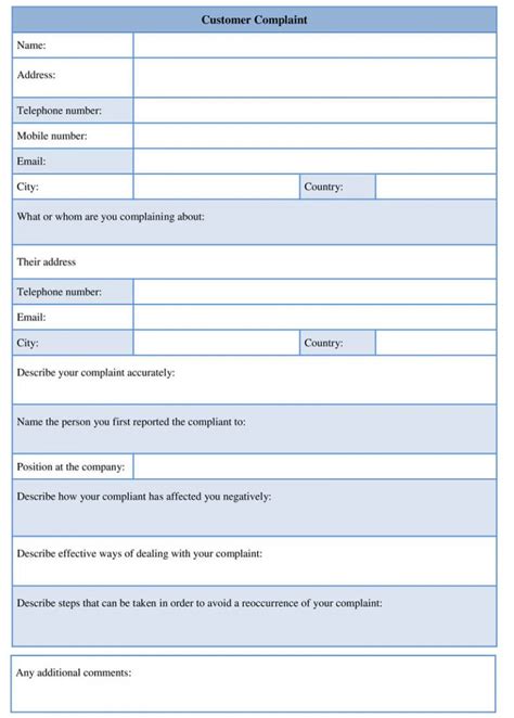 client complaint form template
