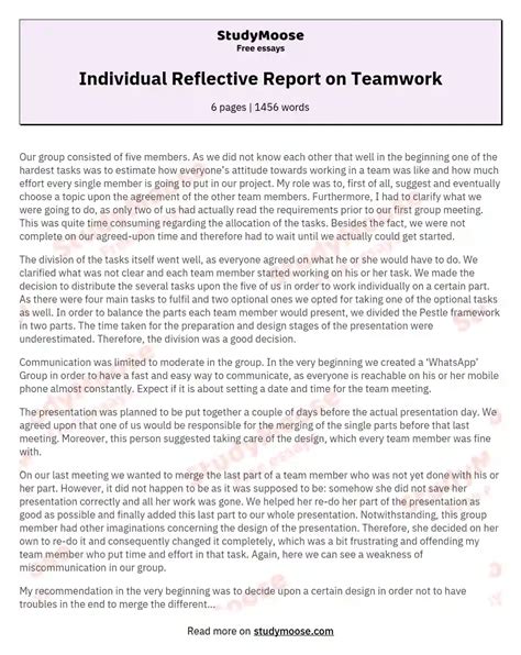 reflective essay  group work   sitedoctorg
