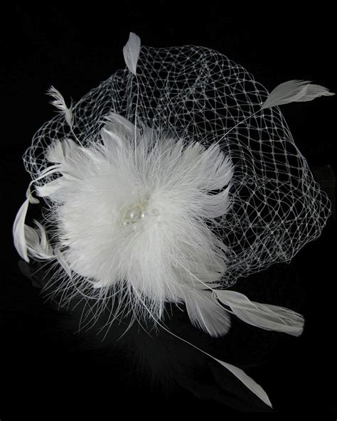 buy white birdcage bridal veil feather pearl fascinator in cheap price