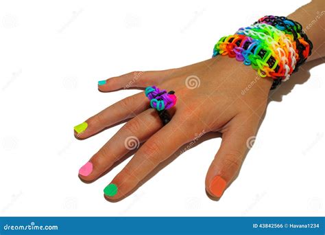 child  hand decorated  rubber bands loom stock photo image  education children