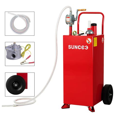 suncoo  gallon fuel tank  wheels portable gas caddy fuel storage tank  pump long kink
