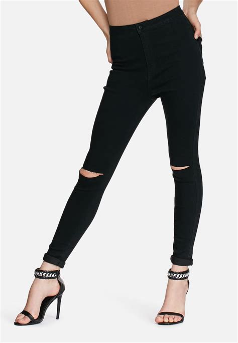 vice super stretch high waisted ripped knee skinny jeans black missguided jeans