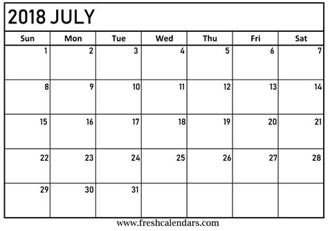 july  calendar printable template source   july