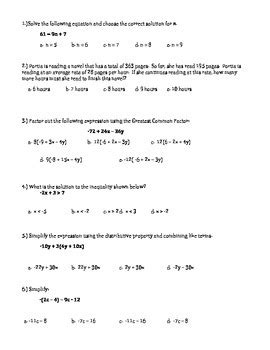 expressions  equations unit exam  unit review  grade math