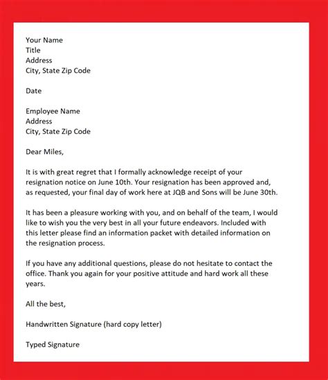 write resignation acceptance letter template howtowiki