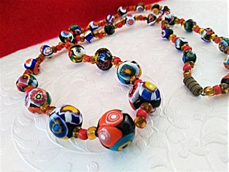 Vintage Italian Millefiori Glass Beaded Necklace 25 Inches Etsy