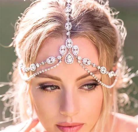 bridal forehead headpiececrystal gold head piece bohemian etsy