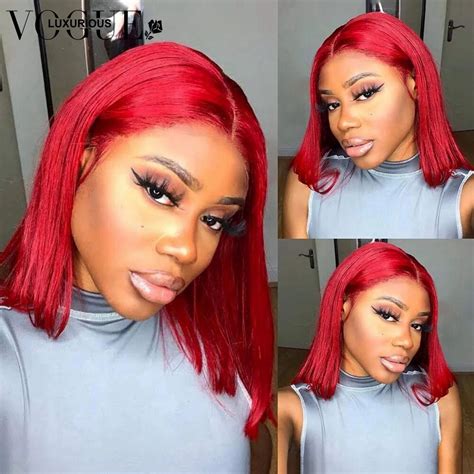 Red Bob Lace Front Wigs For Women Human Hair Colored Short Body Wave