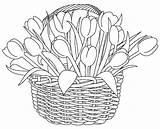 Basket Coloring Flowers Pages Tulips Beautiful Flower Tocolor Drawing Color Kids Stamps Bird Spring Drawings Print Adult Choose Board Utilising sketch template